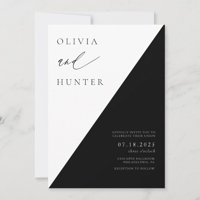 Invitation Chic moderne Mariage noir & blanc (Devant)