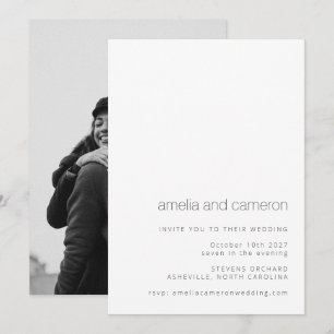 Invitation Chic moderne Mariage noir blanc tout en un photo