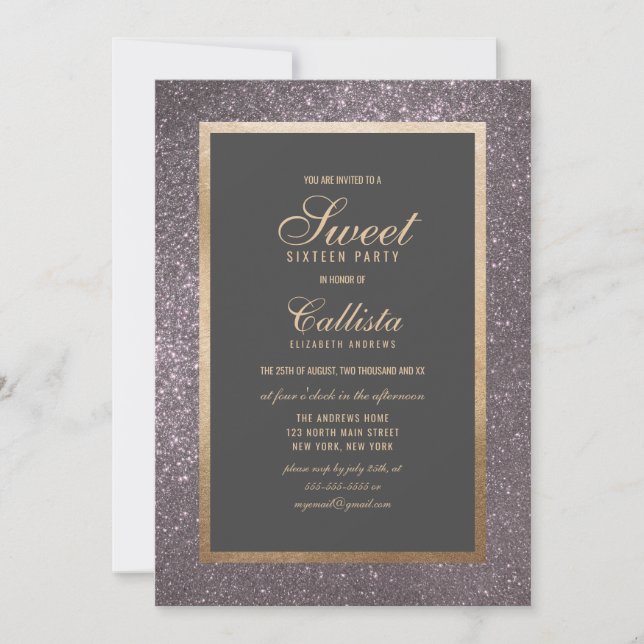 Invitation Chic moderne Parties scintillant en argent épais b (Devant)