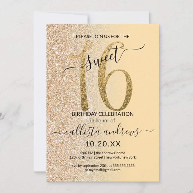 Invitation Chic Moderne Parties scintillant Jaune Or Ombre Sw (Devant)