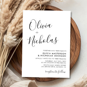 Invitation Chic Moderne Script Calligraphie Monogramme Mariag