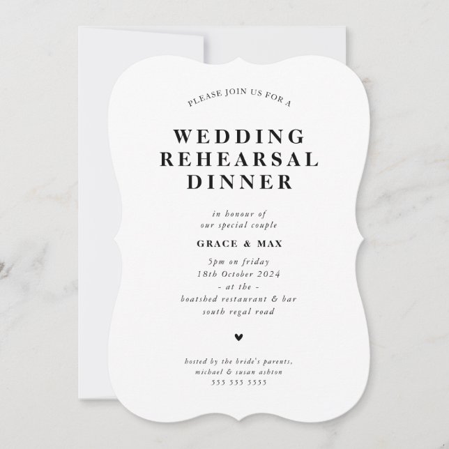 Invitation CHIC moderne simple répétition dîner blanc noir (Devant)
