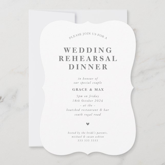 Invitation CHIC moderne simple répétition dîner gris argent (Devant)