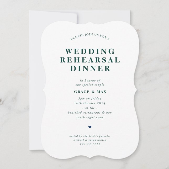 Invitation CHIC moderne simple répétition dîner vert foncé (Devant)