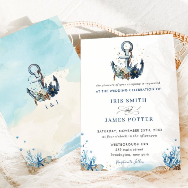 Invitation Chic Nautical Ancre Beach Mariage moderne (Créateur téléchargé)