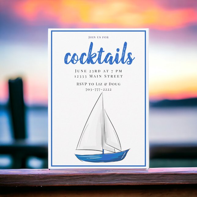 Invitation Chic Nautical Blue Ship Cocktail Party (Créateur téléchargé)