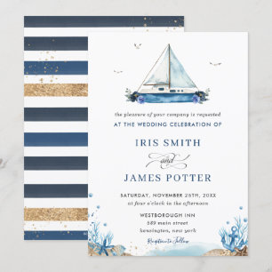 Invitation Chic Nautique Bleu Plage Mariage moderne