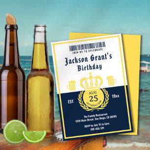 Invitation Chic Navy Blue Beer Étiquette brasserie thème Anni