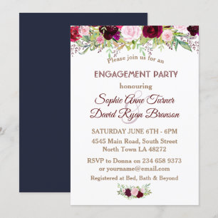 Invitation Chic Navy Blue Marsala Floral Engagement Party