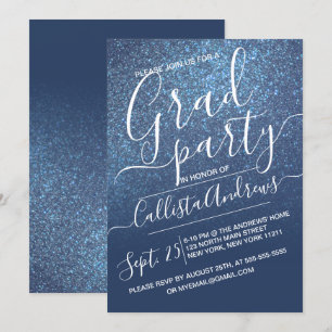 Invitation Chic Navy Blue Parties scintillant brillante Ombre