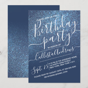 Invitation Chic Navy Blue Sparkly Parties scintillant Ombre A