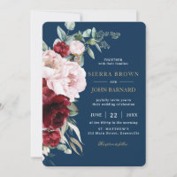 Chic Navy Burgundy Blush Peonies Floral Mariage