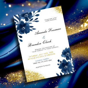 Invitation Chic Navy Watercolor Flowers Mariage Parties scint