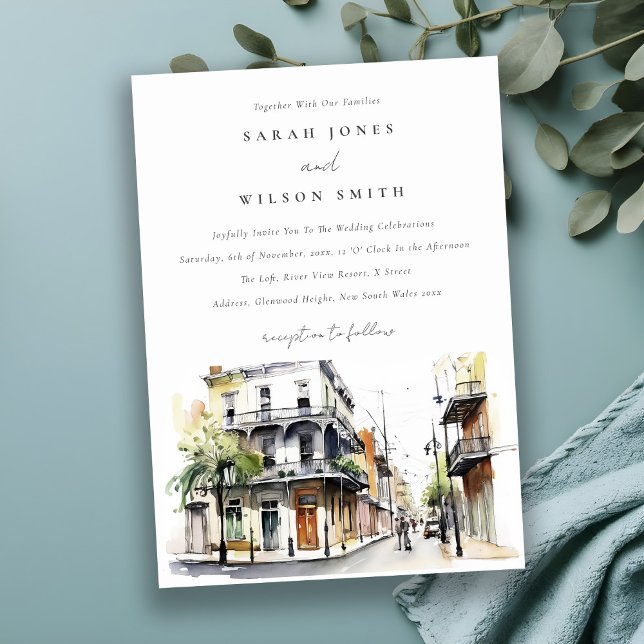 Invitation Chic New Orleans Louisiana Mariage aquarelle (Créateur téléchargé)