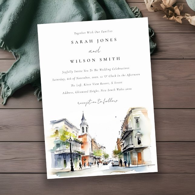 Invitation Chic New Orleans Louisiana Mariage aquarelle (Créateur téléchargé)