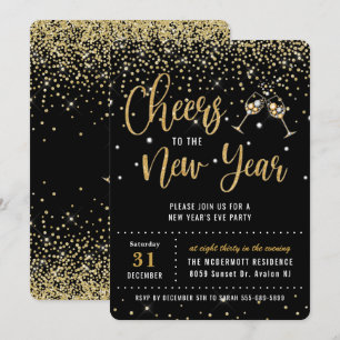 Invitation Chic New Year's Eve Party Black Gold Parties scint