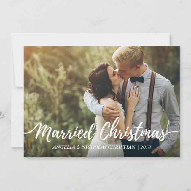 Invitation Chic Newlyweds mariés Typographie de Noël Photo (Devant)
