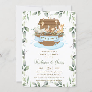 Invitation Chic Noah's Ark Animaux Baby shower Garçon de verd