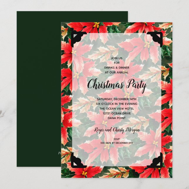 Invitation Chic Noël Poinsettia et Faux Vellum (Devant / Derrière)