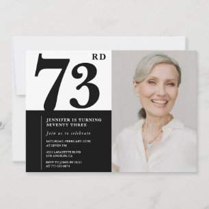 Invitation Chic noir blanc photo 73e anniversaire
