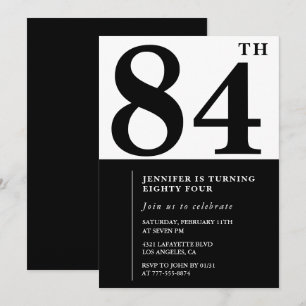 Invitation Chic noir blanc pour son 84e anniversaire