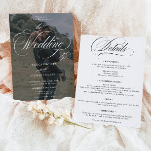 Invitation Chic noir blanc tout en un script photo mariage