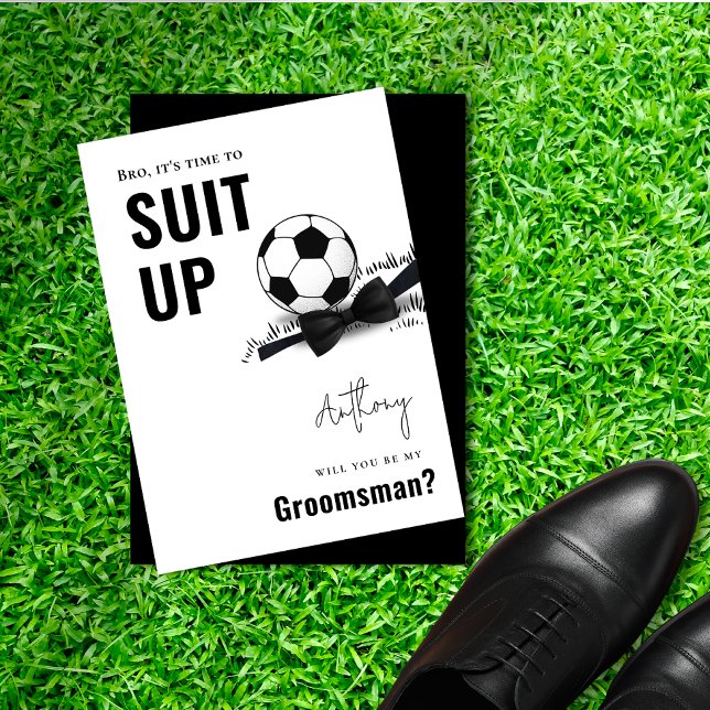 Invitation Chic noir & blanc Tuxedo Suit Up Soccer Groomsman (Chic Black & White Tuxedo Suit Up Soccer Groomsman Invitation)