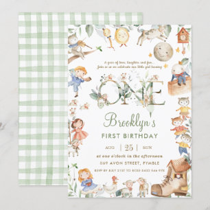 Invitation Chic Nursery Rhyme Verdure 1er Anniversaire Neutre