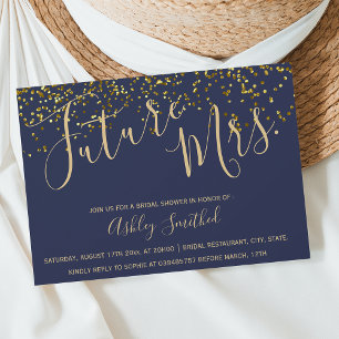 Invitation Chic or confetti bleu marine Mme douche nuptiale