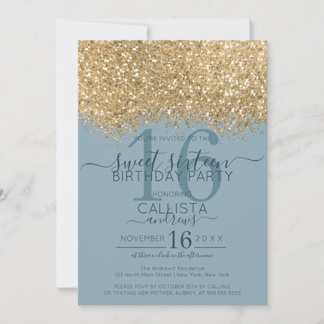 Invitation Chic or Dusty Parties scintillant bleue Confetti S (Devant)