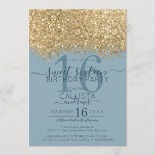 Invitation Chic or Dusty Parties scintillant bleue Confetti S