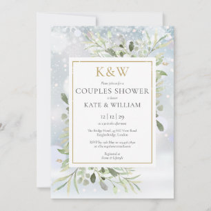 Invitation Chic or Monogramme verdure Couples d'hiver Douche
