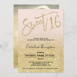 Invitation Chic or parties scintillant chic script blush Swee