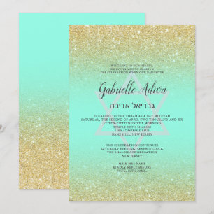 Invitation Chic or parties scintillant menthe turquoise scrip