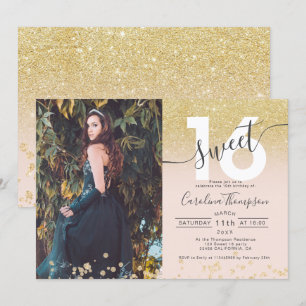 Invitation Chic or parties scintillant ombre photo blush Swee