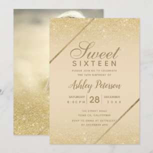 Invitation Chic or parties scintillant script ivoire photo Sw