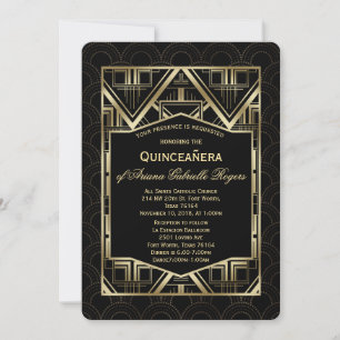 Invitation Chic Or Quinceañera de style Art Déco Gatsby