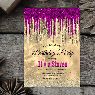 Invitation Chic or rose chaud parties scintillant pourpre gou