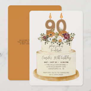 Invitation Chic Orange Automne 90e anniversaire gâteau