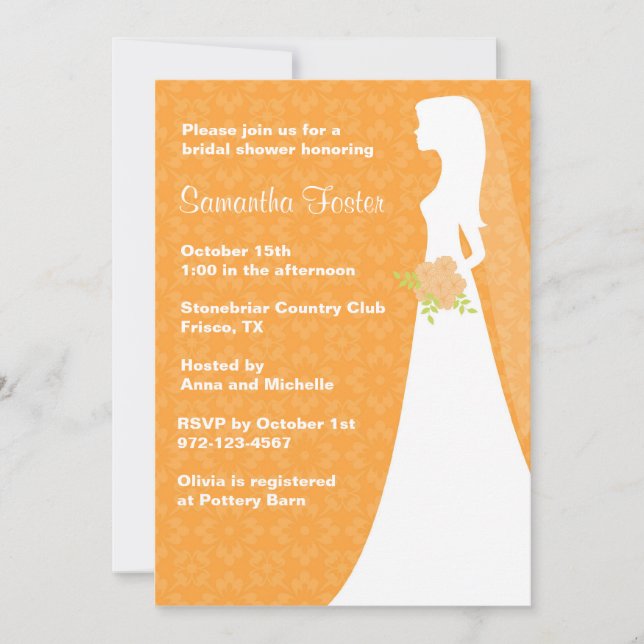 Invitation Chic Orange Douche nuptiale (Devant)