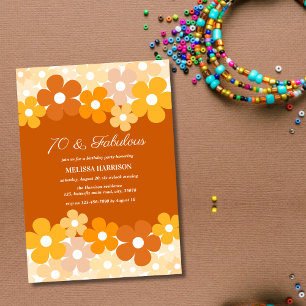 Invitation Chic Orange Fleur Jaune 70 Fabuleux Anniversaire