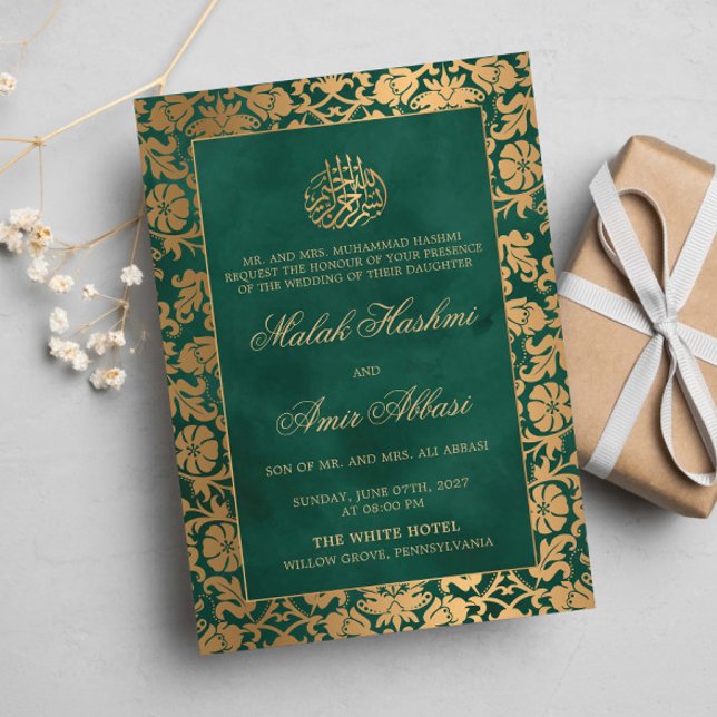 Invitation Chic Oriental Vert Oriental Islamique mariage musu (Créateur téléchargé)