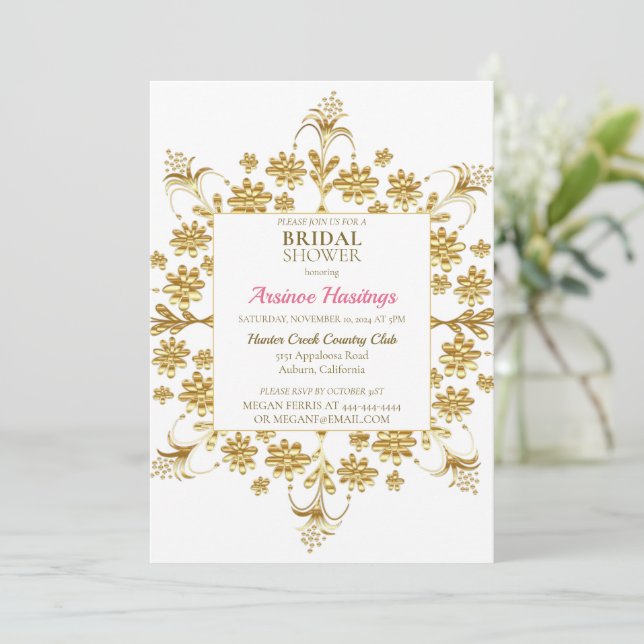 Invitation Chic Ornate Gold Floral (Debout devant)