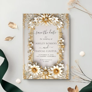Invitation Chic Orné Fleuri Jaune Style Enregistrer La Date