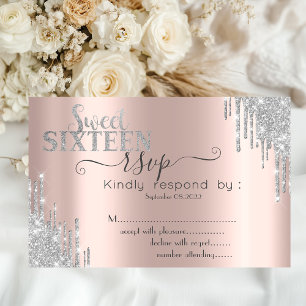 Invitation Chic Pailleté Argent Dégoulinant Or Rose Douce 16 
