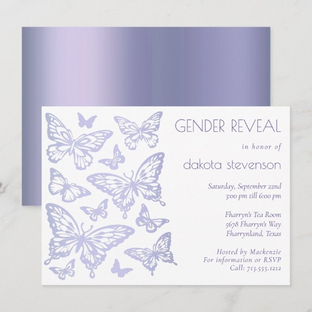 Invitation Chic papillon | Révélation de genre violet de lava (Devant / Derrière)