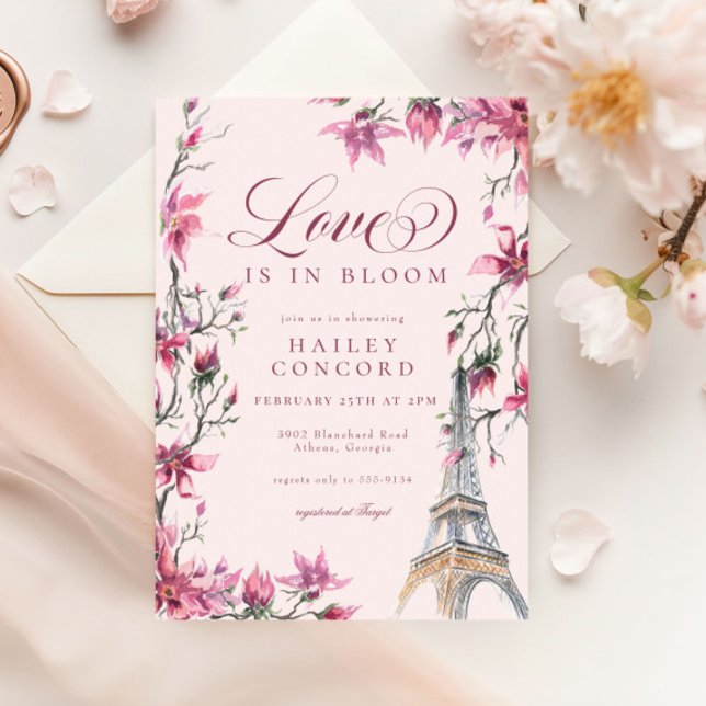 Invitation Chic Paris Cerry Blossom Fête des mariées rose (Créateur téléchargé)