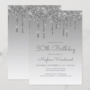 Invitation Chic Parties scintillant Drip Argent 30e anniversa