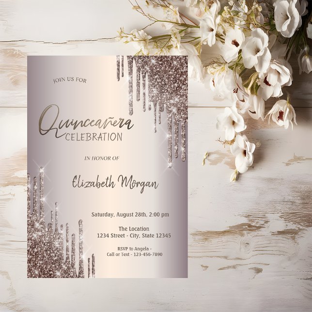 Invitation Chic Parties scintillant Drips Quinceañera (Créateur téléchargé)