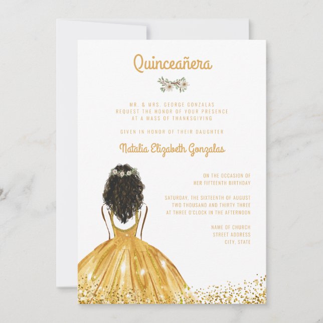 Invitation Chic Parties scintillant Gold Princess Ball Gown Q (Devant)